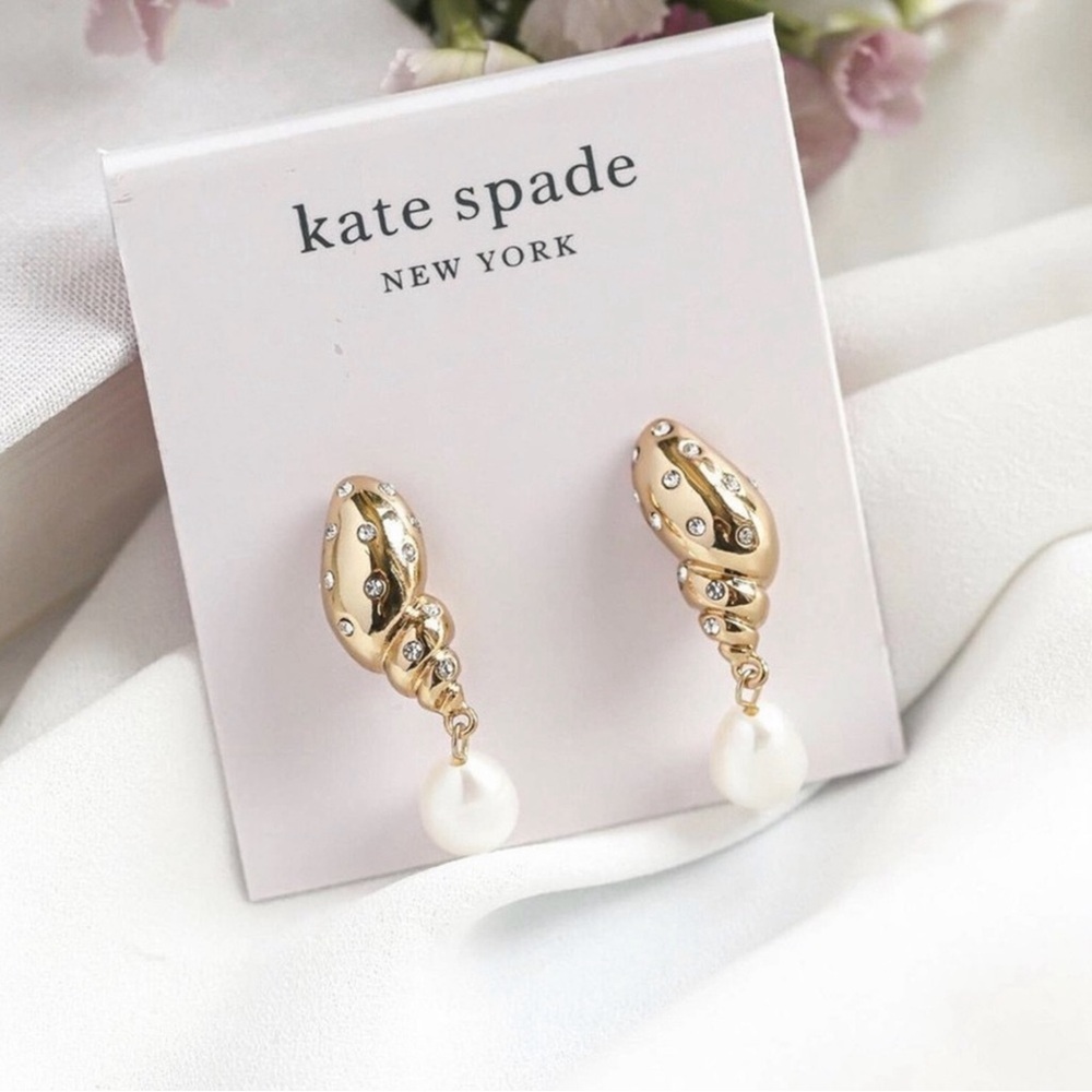 Kate Spade Under the Sea Pearl Drop Gold Earrings NWT